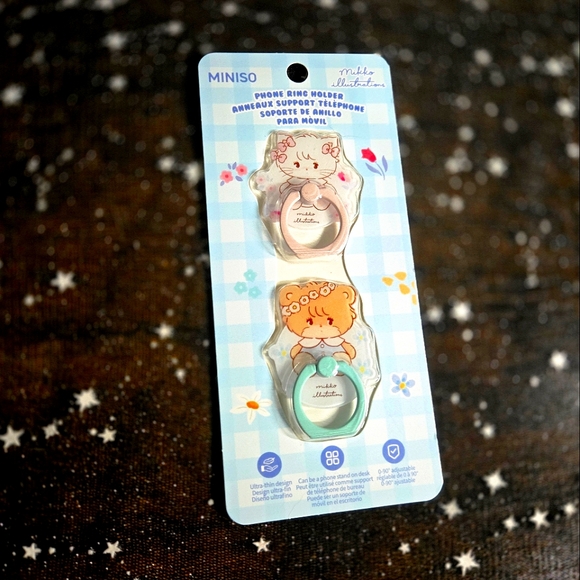 NWT Mikko Illustrations Mousse & Latte Phone Ring Holder by Miniso - Picture 2 of 4